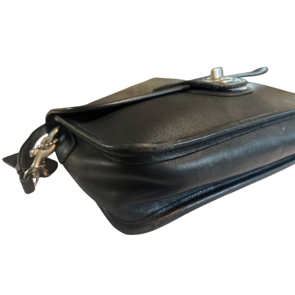 Vtg Coach 9832 Black Leather Turnlock Clutch Handbag Brushed Nickel Hardware - Picture 7 of 11